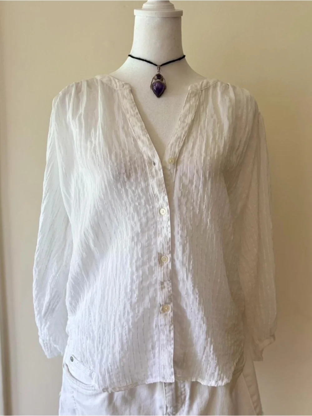 White boho peasant poet button blouse puff sleeve prairie pirate Ann Taylor XS